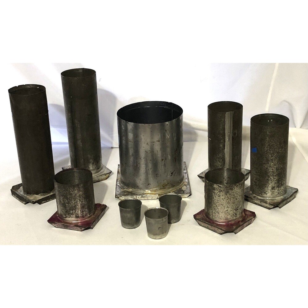 10 Vintage Pourette Metal Asst Candle Molds 2”-9.5” Round Pillars Votives